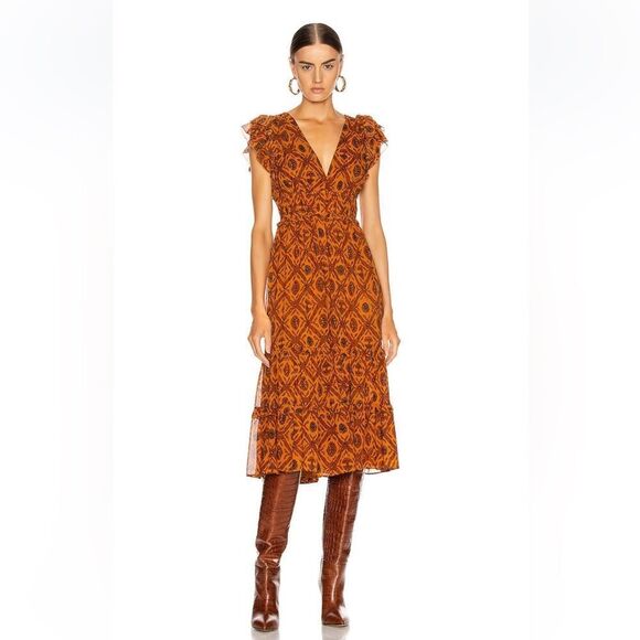 Ulla Johnson Anika Dress Ochre Silk Ruffle Size 8 - Picture 2 of 12